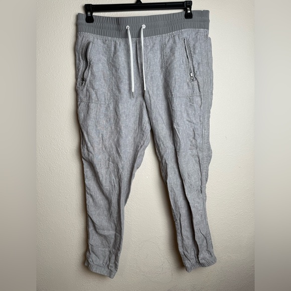 Athleta Women Size‎ 14 Gray 100% Linen drawstring joggers - Picture 1 of 8